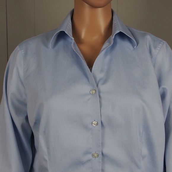 Land's End No Iron pinpoint Oxford shirt 3/4 sleeve size 10 - Picture 2 of 5
